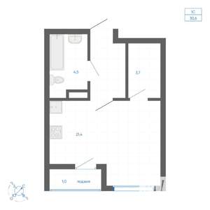 Студия квартира, вторичка, 30м2, 19/22 этаж