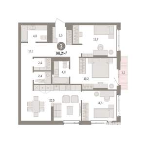 3-к квартира, вторичка, 96м2, 6/25 этаж