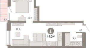 1-к квартира, вторичка, 45м2, 6/8 этаж