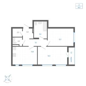 2-к квартира, вторичка, 65м2, 9/10 этаж