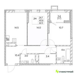 2-к квартира, вторичка, 62м2, 17/31 этаж