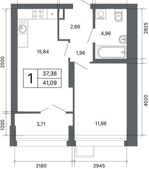 1-к квартира, вторичка, 41м2, 18/24 этаж