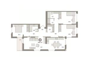 3-к квартира, вторичка, 109м2, 16/16 этаж