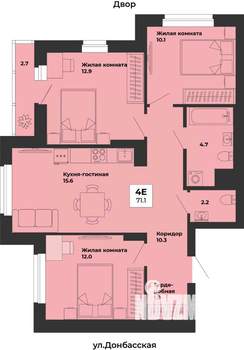 4-к квартира, строящийся дом, 71м2, 2/25 этаж