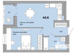 1-к квартира, сданный дом, 46м2, 12/21 этаж