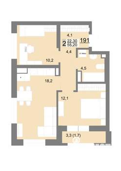 2-к квартира, вторичка, 55м2, 23/26 этаж