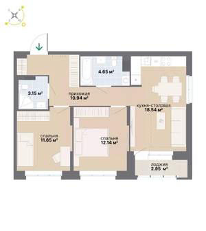2-к квартира, строящийся дом, 64м2, 4/9 этаж