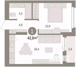 1-к квартира, вторичка, 43м2, 9/16 этаж
