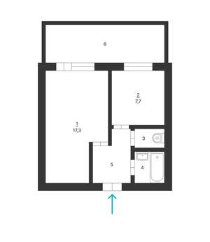 1-к квартира, вторичка, 34м2, 1/7 этаж