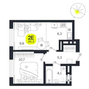 2-к квартира, вторичка, 36м2, 19/27 этаж
