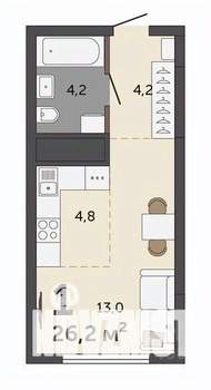 Студия квартира, строящийся дом, 26м2, 29/30 этаж