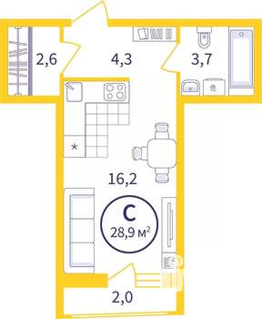 Студия квартира, вторичка, 28м2, 2/8 этаж