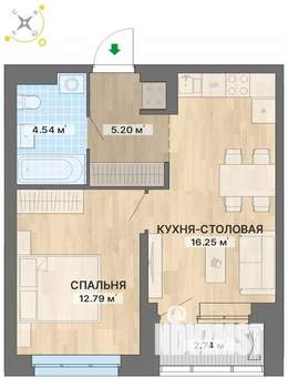 1-к квартира, строящийся дом, 42м2, 2/26 этаж