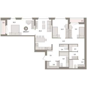 3-к квартира, вторичка, 106м2, 7/16 этаж