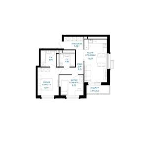 2-к квартира, строящийся дом, 64м2, 27/30 этаж