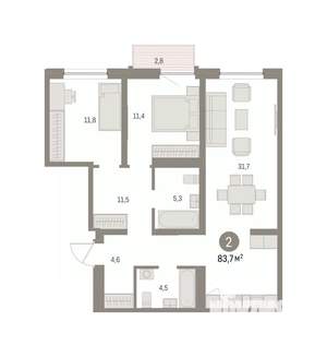 2-к квартира, вторичка, 84м2, 10/16 этаж