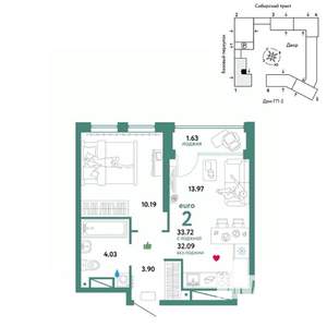 2-к квартира, вторичка, 34м2, 11/32 этаж