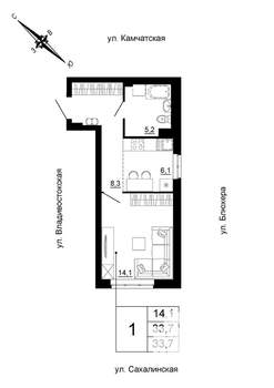 Студия квартира, вторичка, 34м2, 2/24 этаж