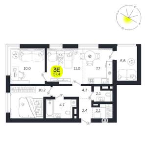 3-к квартира, вторичка, 57м2, 10/27 этаж