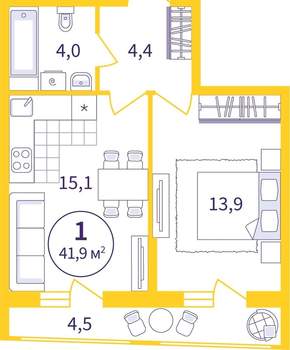 1-к квартира, вторичка, 40м2, 6/8 этаж