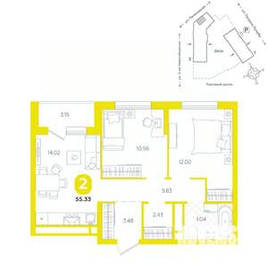 2-к квартира, вторичка, 55м2, 13/24 этаж