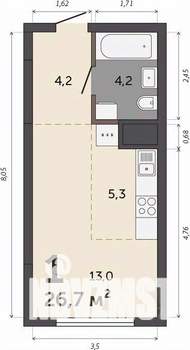 Студия квартира, строящийся дом, 27м2, 12/30 этаж