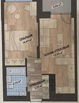 1-к квартира, сданный дом, 44м2, 22/25 этаж