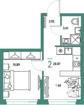 2-к квартира, строящийся дом, 29м2, 9/24 этаж