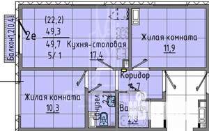 2-к квартира, сданный дом, 50м2, 5/24 этаж