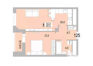 1-к квартира, вторичка, 42м2, 17/24 этаж