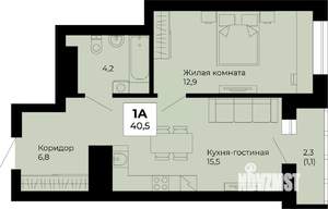 1-к квартира, строящийся дом, 41м2, 13/25 этаж