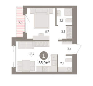 1-к квартира, вторичка, 36м2, 6/25 этаж