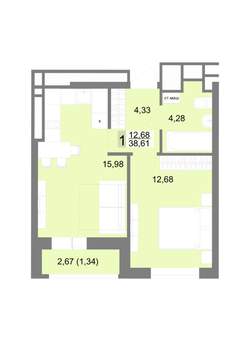 1-к квартира, строящийся дом, 39м2, 7/22 этаж