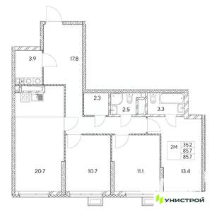 3-к квартира, вторичка, 86м2, 11/31 этаж