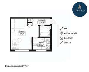 1-к квартира, вторичка, 29м2, 1/5 этаж