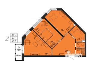 2-к квартира, строящийся дом, 66м2, 2/24 этаж