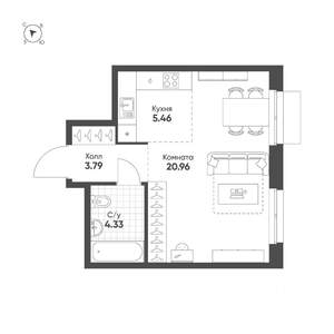 Студия квартира, строящийся дом, 35м2, 11/25 этаж