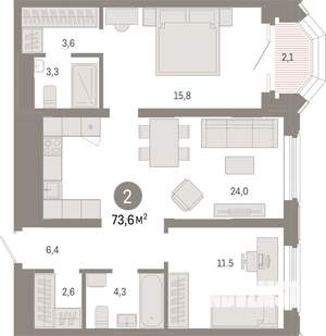 2-к квартира, вторичка, 74м2, 11/24 этаж