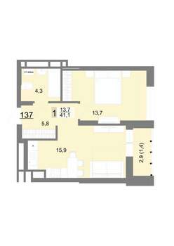 1-к квартира, вторичка, 41м2, 21/23 этаж