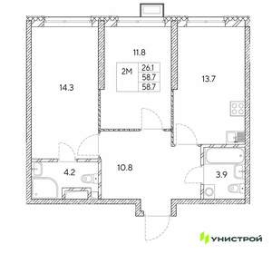 2-к квартира, вторичка, 59м2, 30/30 этаж