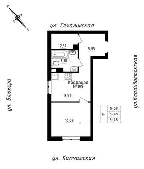 Студия квартира, строящийся дом, 31м2, 11/25 этаж