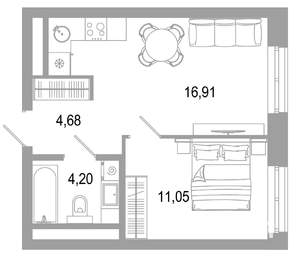 1-к квартира, вторичка, 37м2, 25/31 этаж