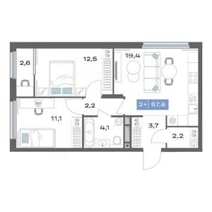 2-к квартира, строящийся дом, 58м2, 15/20 этаж