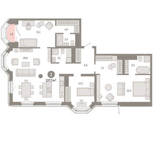 3-к квартира, вторичка, 127м2, 4/24 этаж