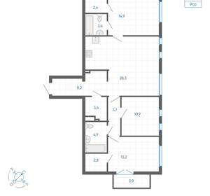 3-к квартира, вторичка, 97м2, 7/32 этаж