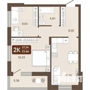 2-к квартира, вторичка, 57м2, 3/24 этаж