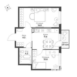 2-к квартира, вторичка, 50м2, 3/25 этаж