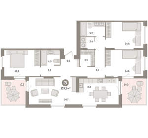 3-к квартира, вторичка, 129м2, 15/16 этаж