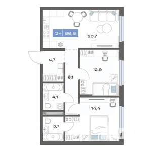 2-к квартира, строящийся дом, 67м2, 1/17 этаж