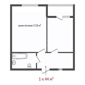 1-к квартира, вторичка, 44м2, 17/25 этаж